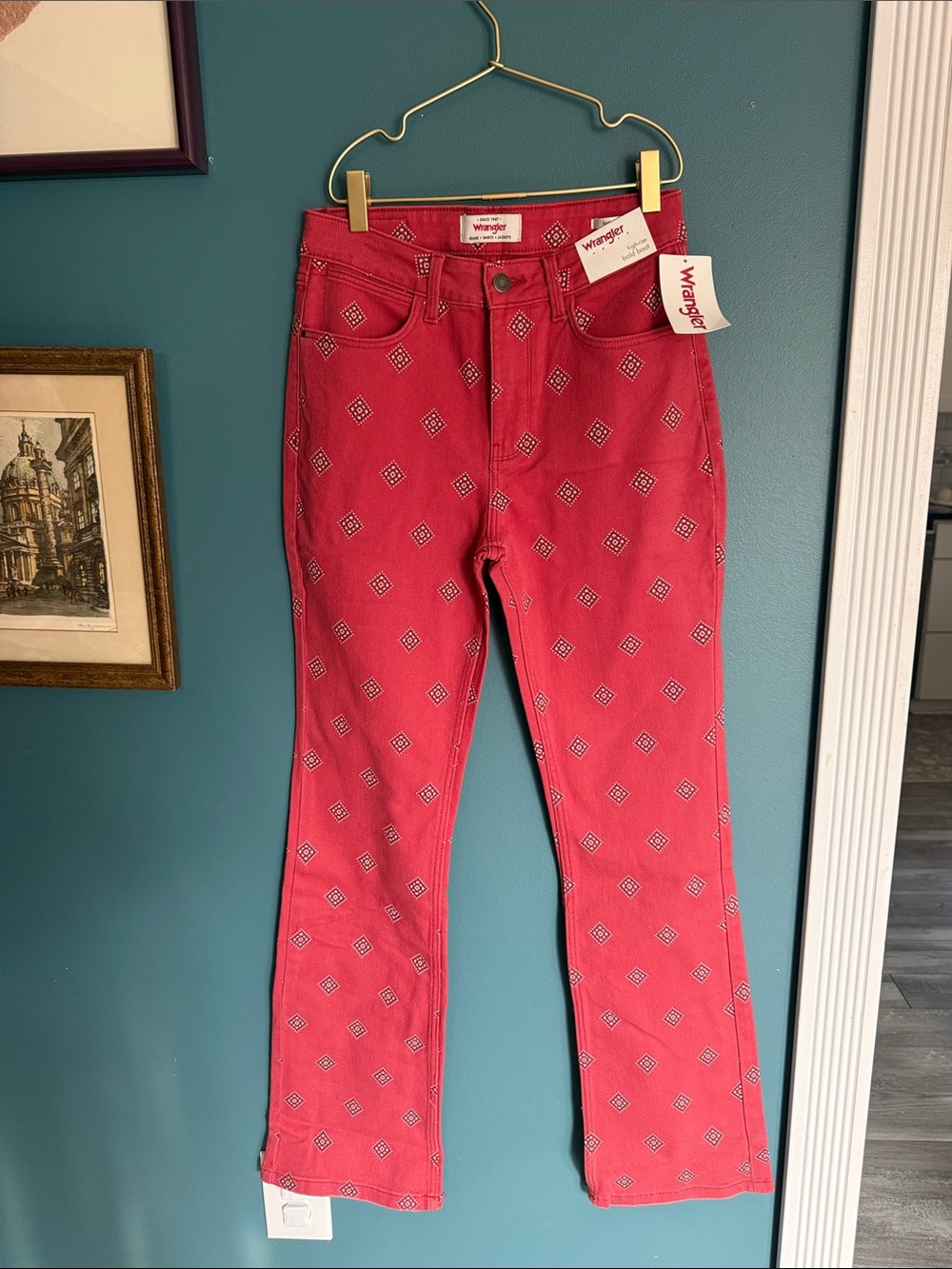 Wrangler Women's Red Diamond-Print Straight Jeans